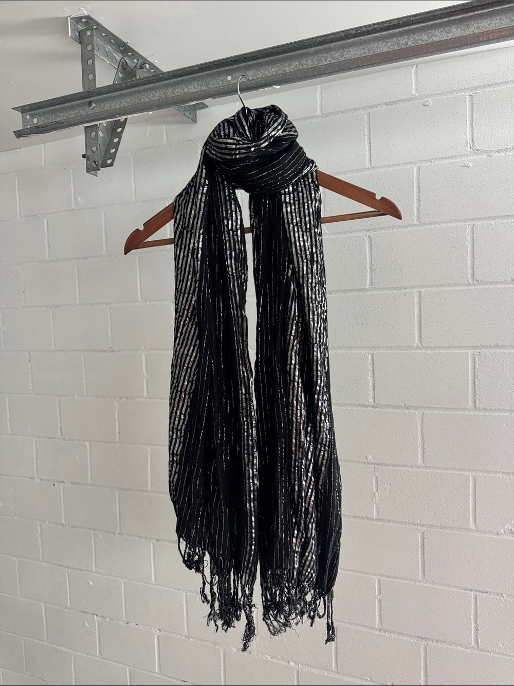 Black Metallic Silver Stripe Fringe Festival Scarf